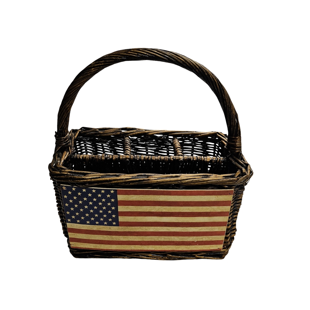American Flag 4 Compartment Wicker Basket